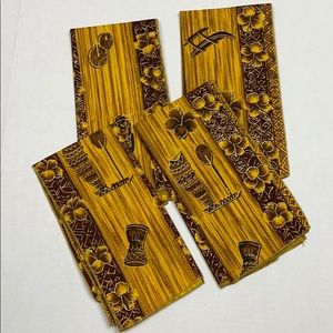 TIKI Hawaiian Vintage Cotton Table Napkins Set 4.